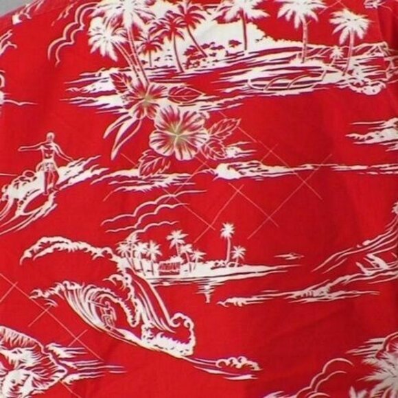 Seawind Hawaiian Islands Red Shirt Tiki Hut Palm Trees Matched Pocket Size XL - Picture 9 of 12